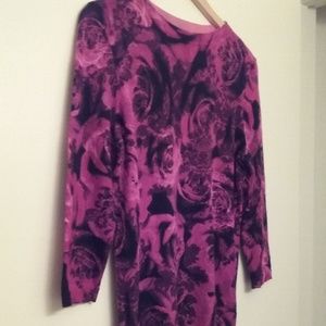 TALBOTS 3/4 Sleeve Floral Merino Wool Sweater in L